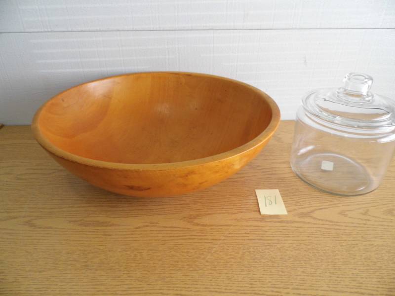 lot 181 image: Large Wooden Bowl - Glass Container