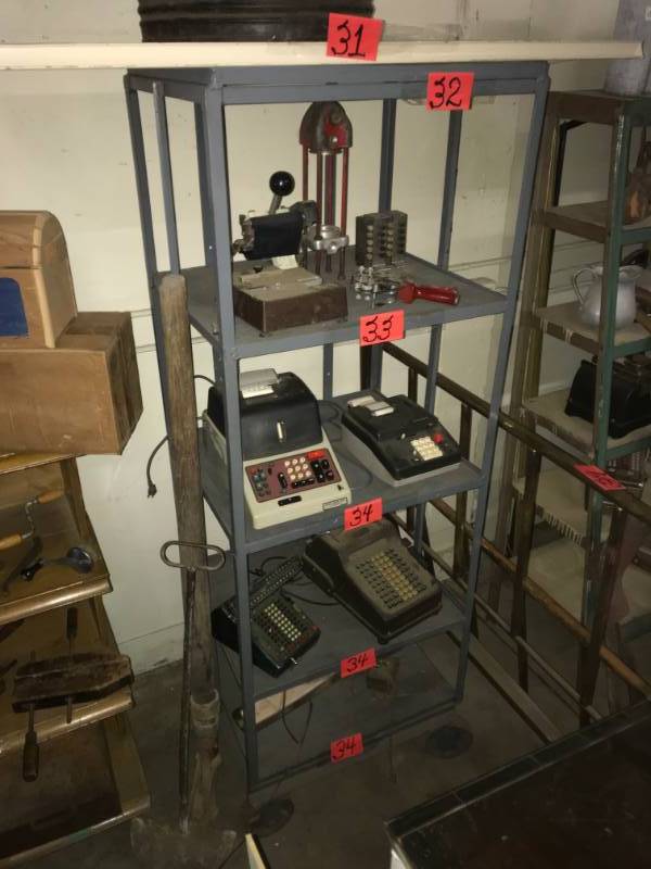 lot 32 image: Rolling heavy duty grey steel shelf on large steel wheels
