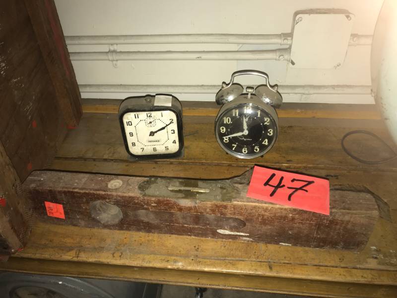 lot 47 image: Two Vintage Clocks, Stanley wood level