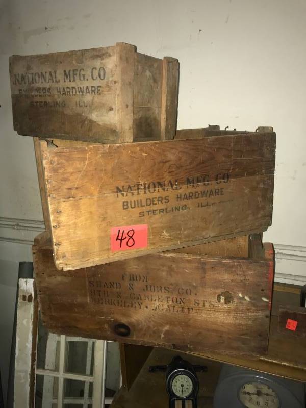 lot 48 image: Three vintage wood crates