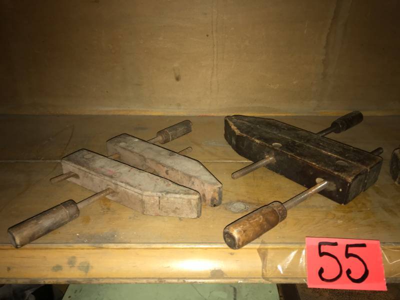 lot 55 image: Three Antique Wood Clamps