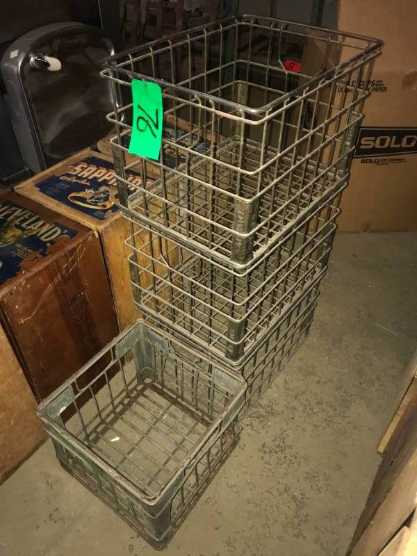 lot 76 image: Four Vintage Metal Milk Crates