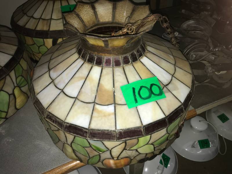 lot 100 image: Stained Glass Lamp c1970 - fruit motif