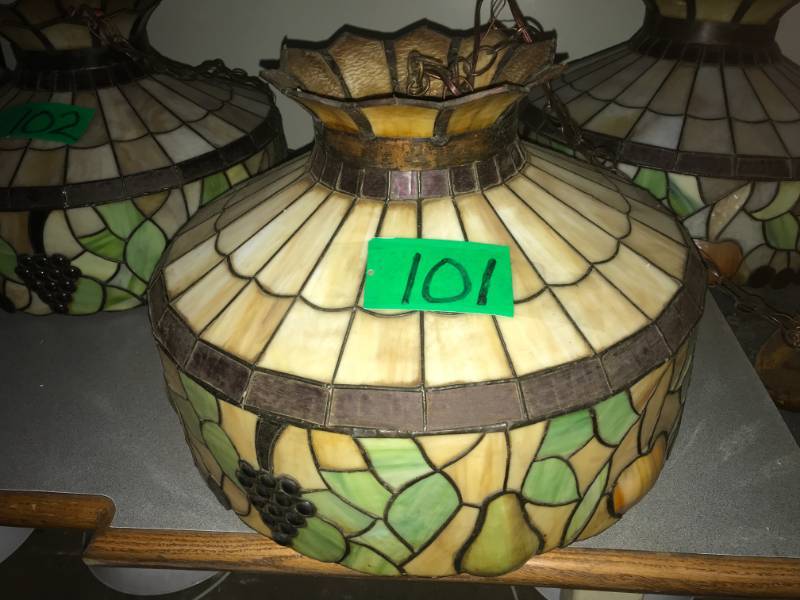 lot 101 image: Stained Glass Lamp c1970 - fruit motif