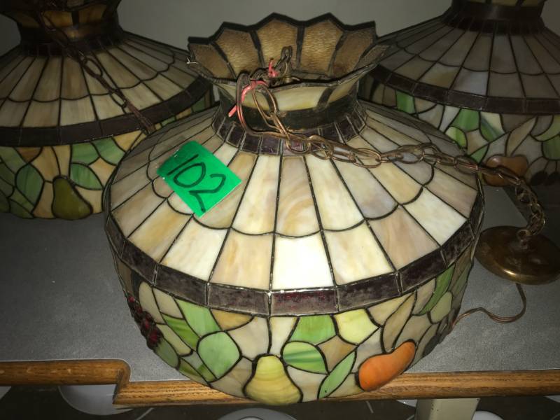 lot 102 image: Stained Glass Lamp c1970 - fruit motif