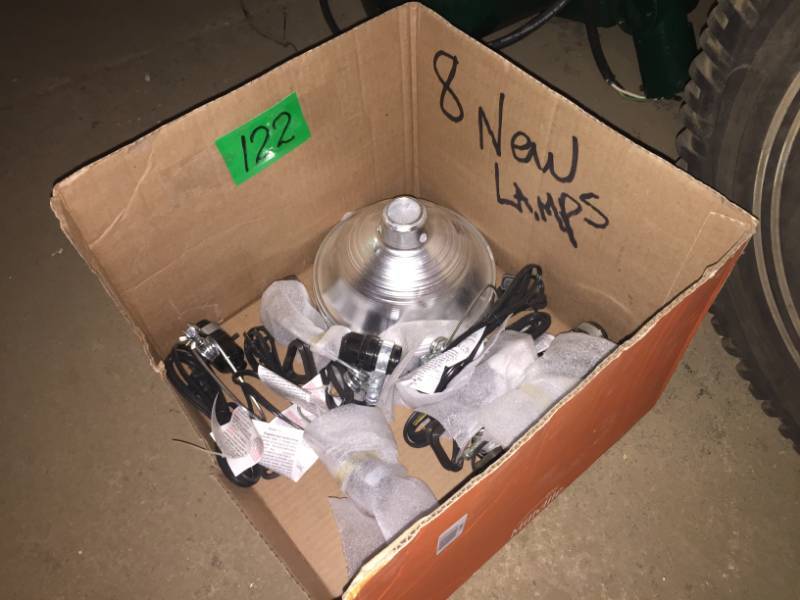 lot 122 image: Eight new clamp lights  spotlights with aluminum shades