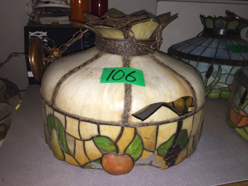 lot 106 image: Stained Glass Lamp c1970 - fruit motif