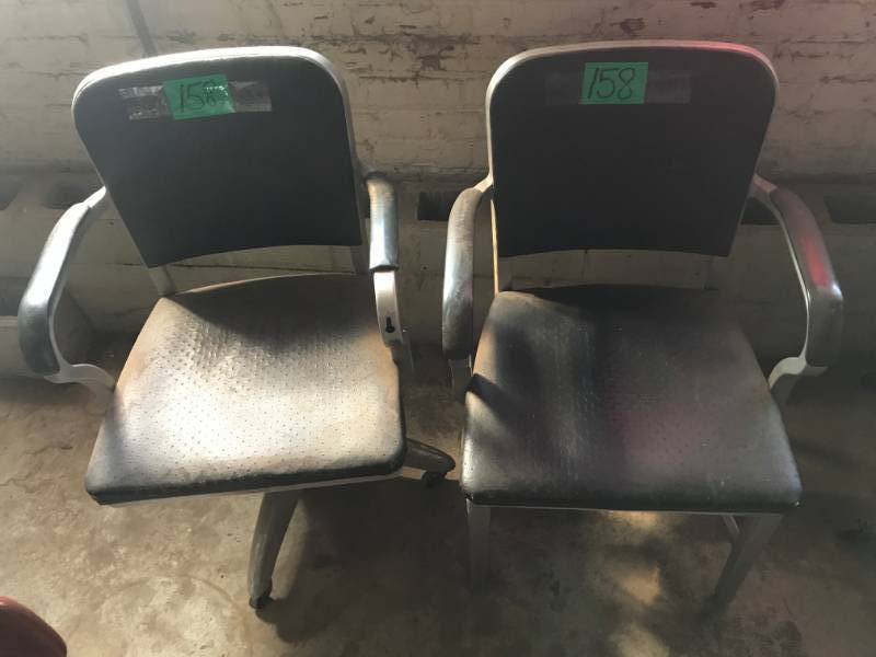 lot 158 image: Two General Fireproofing Chairs Mid-Century, matching, aluminum. One swivel and one side chair