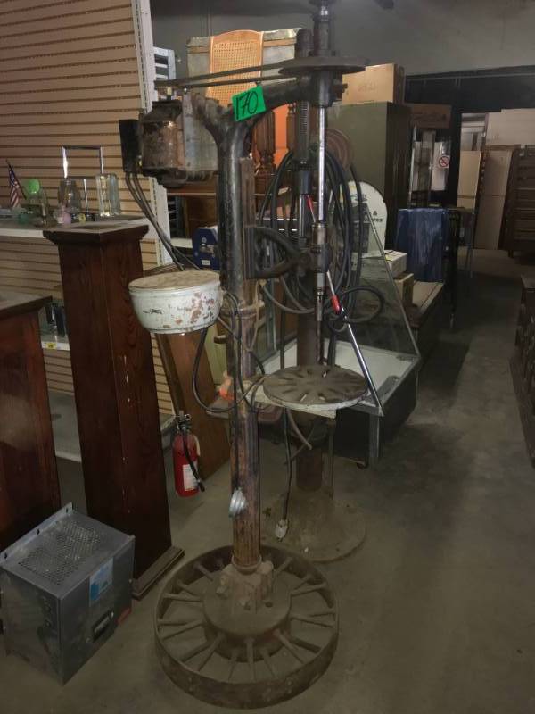 lot 170 image: Antique Drill Press wTractor wheel base and bowl shaped drill holder