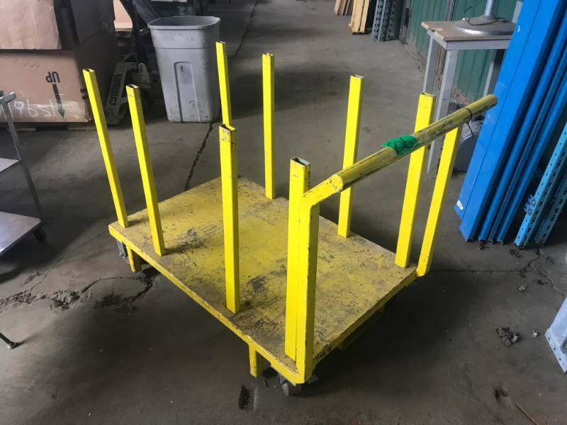 lot 216 image: Yellow warehouse cart, large wheels with brakes