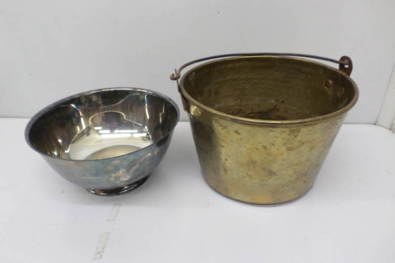 Brass Pail 9 Top Diameter- 6 Tall, Paul Revere Oneida Silversmith Bowl