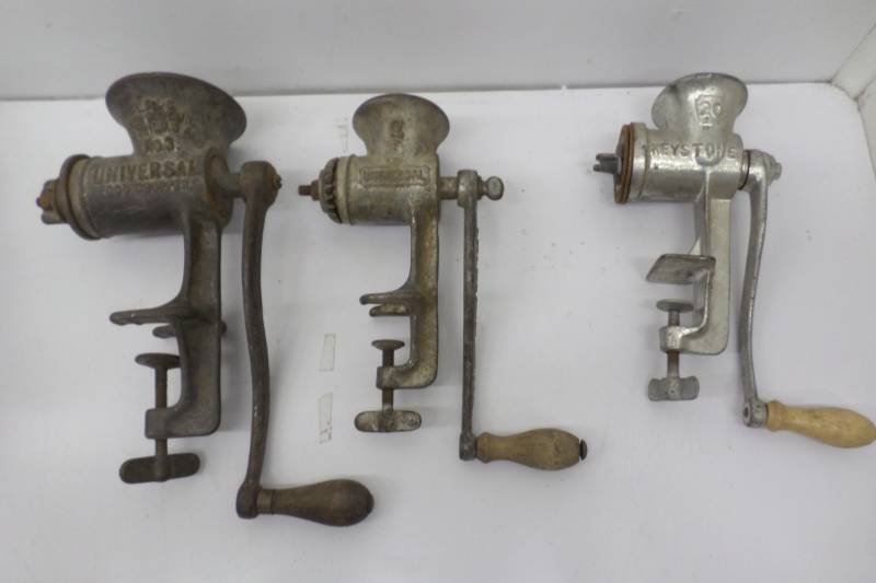 3 Vintage Meat Grinders-Universal No. 3, No. 2, Keystone 20