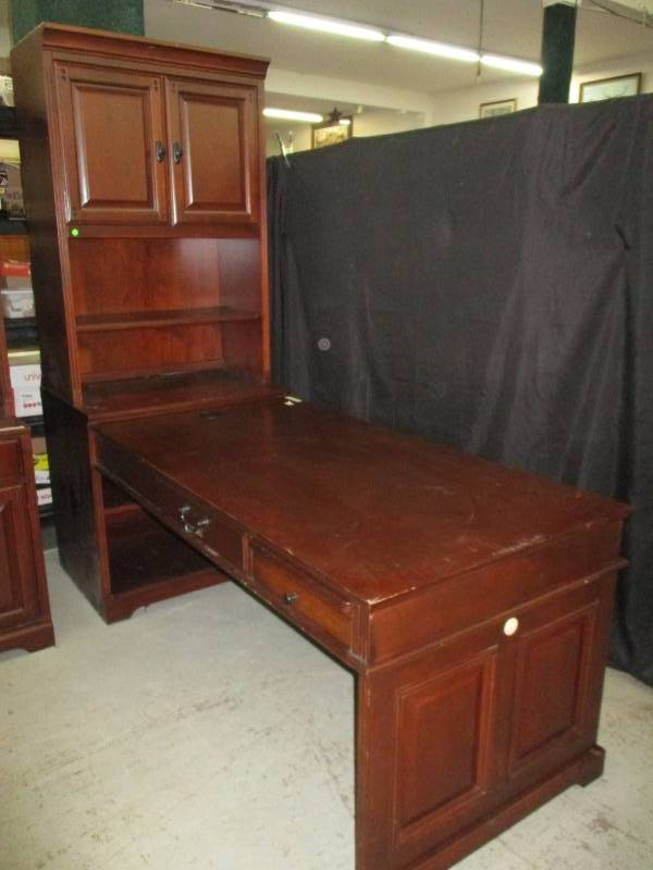 Two piece Executive Library Bookecase and Desk Set Beautiful wood  piece. See pictures for