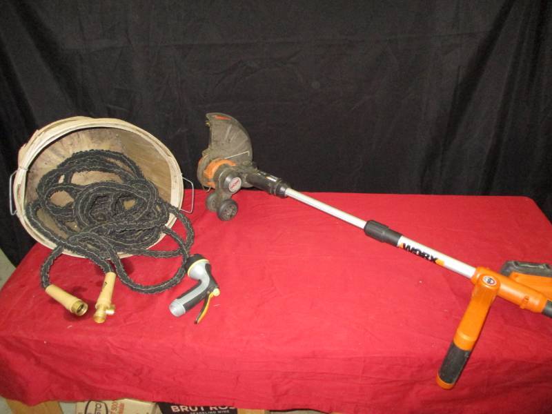weed wacker no cord or charger but has battery, basket with hose