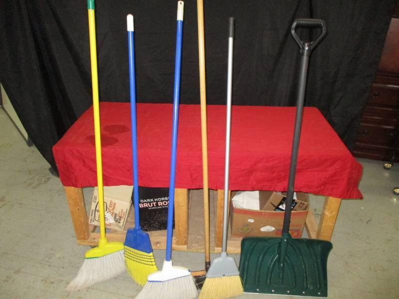 Brooms, shovel