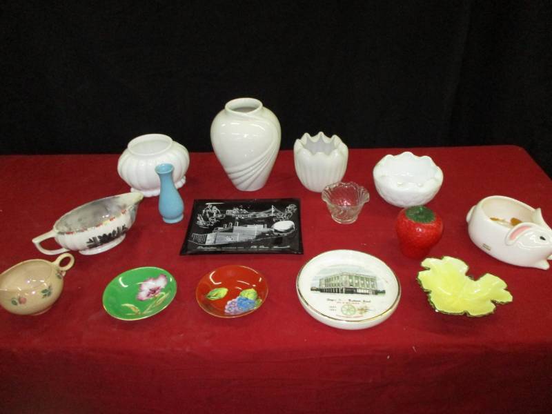 Milk glass vases and decorative pieces