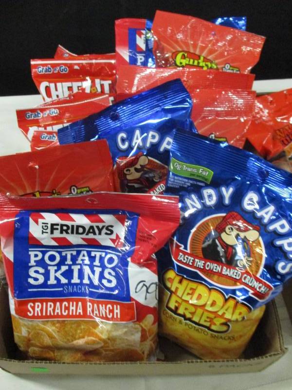 Bags of Chips, Peanuts for your squirrels Cheezeit and more