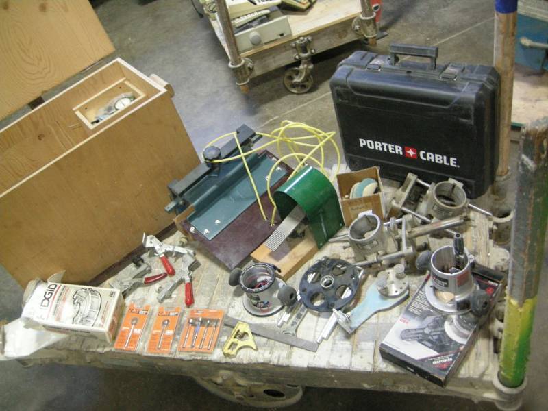 lot 244 image: Router Parts, Bits, Case, Clamps