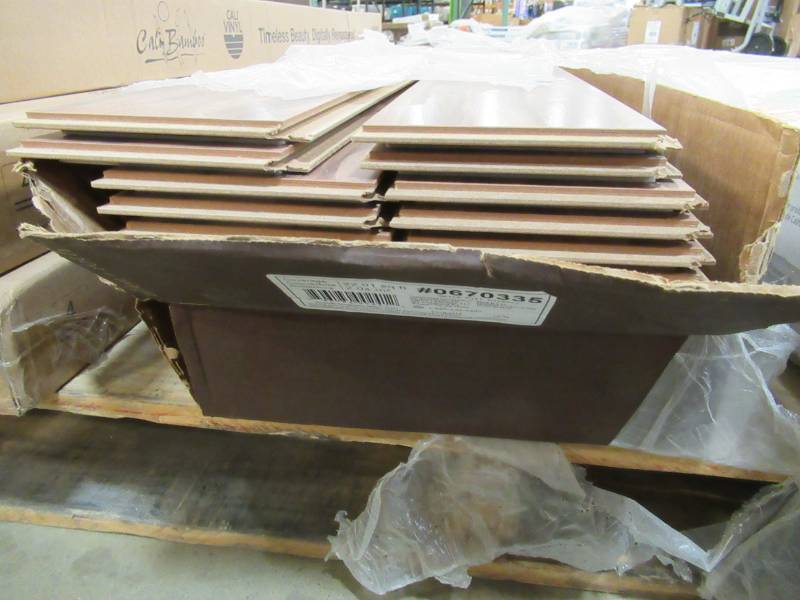lot 159 image: allen  roth Spice Mill 4.76-in W x 3.95-ft L Smooth Wood Plank Laminate Flooring, 368052-00273 - 2 cases