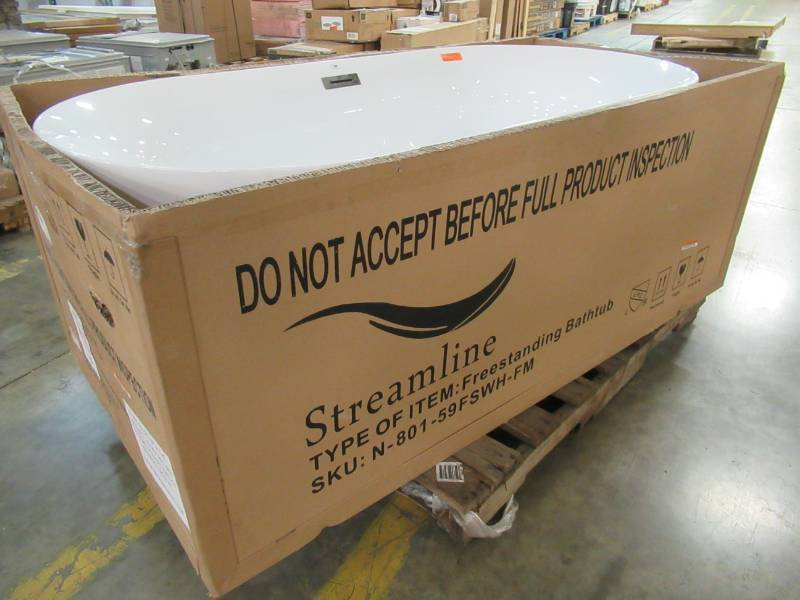 lot 57 image: Streamline Freestanding 59.1 in. Acrylic Fiberglass Flatbottom Non-Whirlpool Bathtub in White