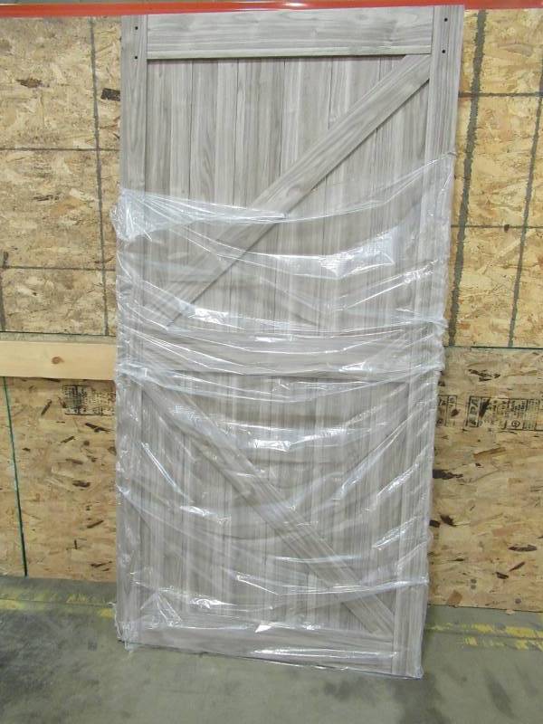 lot 72 image: Truporte 42 in. x 84 in. Gray MDF K Frame Interior Barn Door Slab, NL52-W9-GY-42