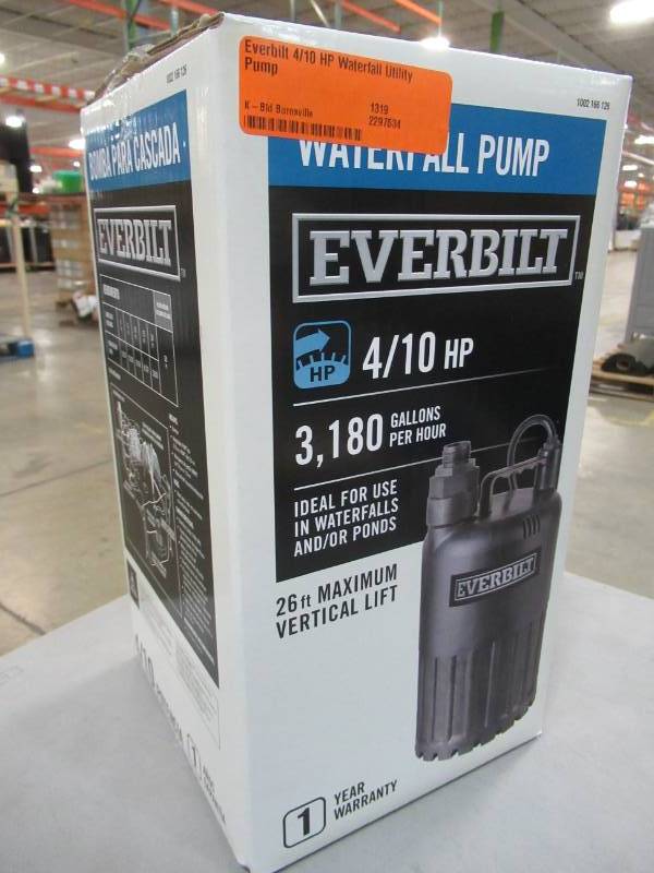 lot 6 image: Everbilt 410 HP Submersible Waterfall Utility Pump, SUP80-HD - NEW IN BOX.