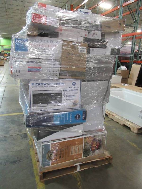 lot 10 image: WHOLESALE MIXED PALLET OF RETURNS - MICROWAVES, FAUCETS, AN OUTDOOR FIREBOWL AND MORE