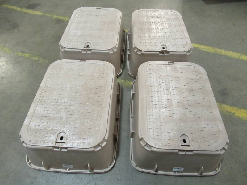 lot 87 image: 4 NDS 14 in. x 19 in. x 6 in. Standard Tapered Valve Box and Cover in Sand, 116TBCSAND
