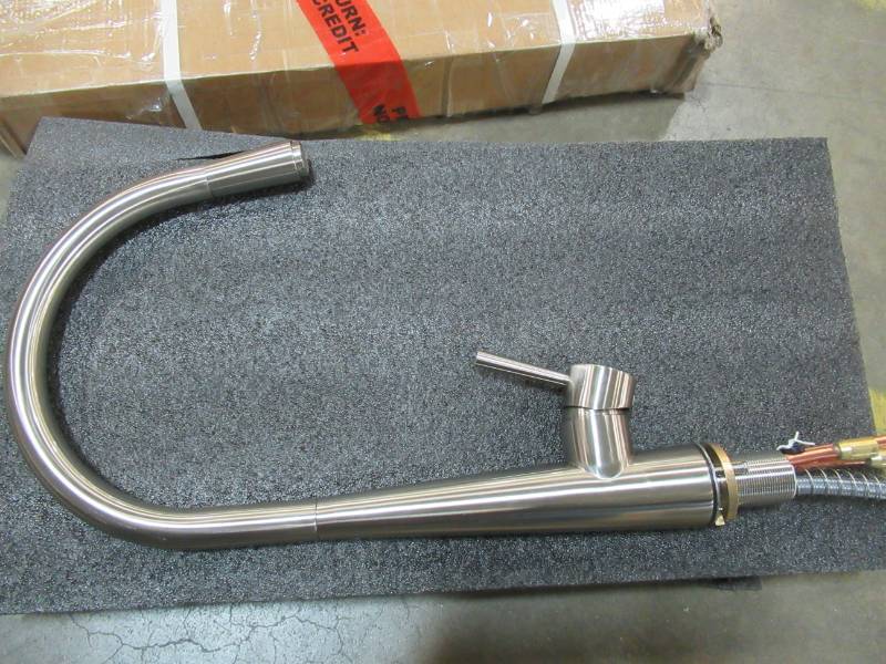 lot 89 image: Sheng Bai Single Handel Pulldown Kitchen Faucet In Nickel Finish.