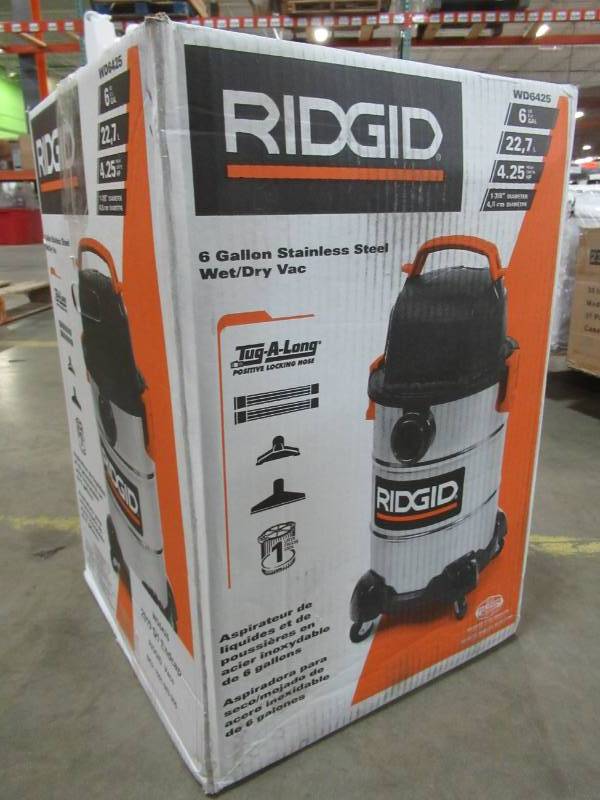 lot 99 image: RIDGID 6 Gal. 4.25-Peak HP Stainless Steel Wet Dry Vac, WD6425