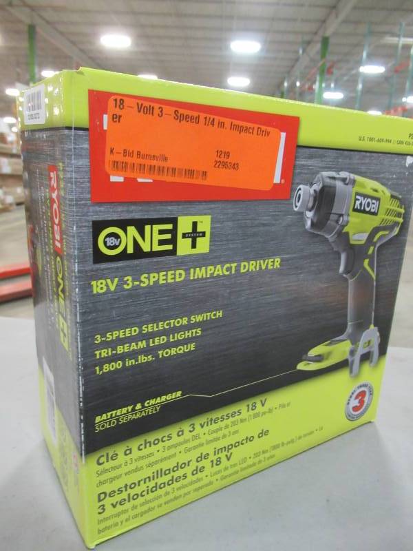 lot 118 image: Ryobi 18-Volt 3-Speed 14 in. Impact Driver, P237