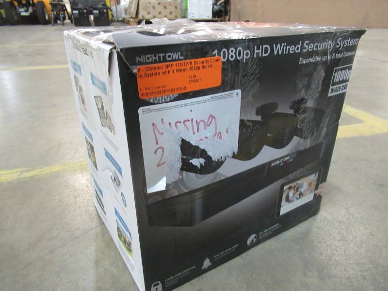 lot 119 image: Night Owl 8-Channel 3MP 1TB DVR Security Camera System with 4 Wired 1080p Bullet Cameras - Missing 2 Cameras.
