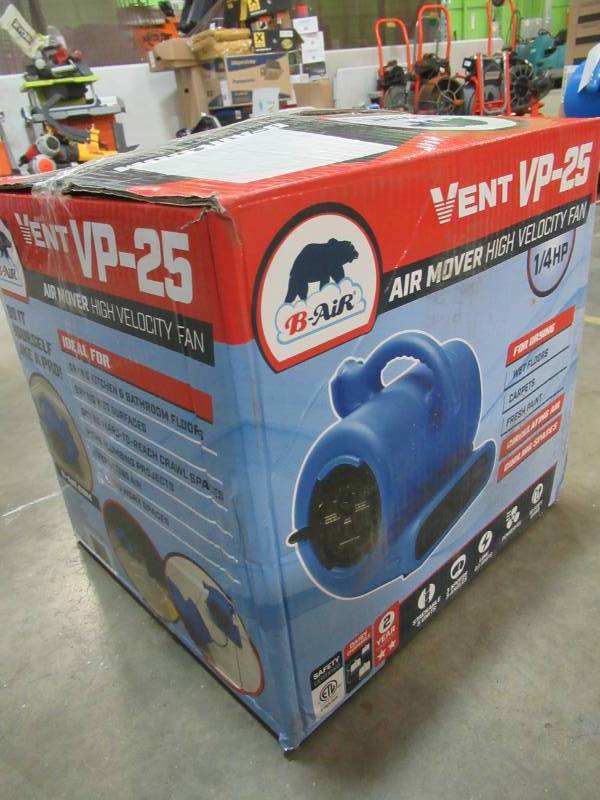 lot 122 image: B-Air 14 HP 900 CFM Air Mover for Water Damage Restoration Carpet Dryer Floor Blower Fan Home and Plumbing Use, Blue BA-VP-25-BL