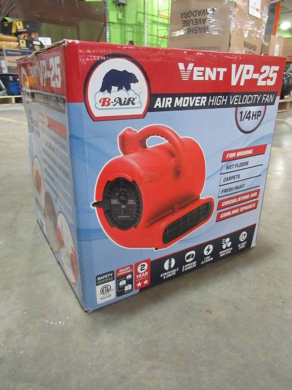 lot 123 image: B-Air 14 HP 900 CFM Air Mover for Water Damage Restoration Carpet Dryer Floor Blower Fan Home and Plumbing Use, Red BA-VP-25-RD