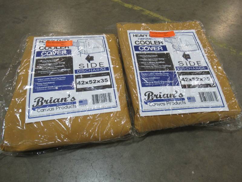 lot 125 image: 2 Brians Canvas Products 42 in. W x 52 in. D x 35 in. H.  Evaporative Cooler Side Discharge Covers - New