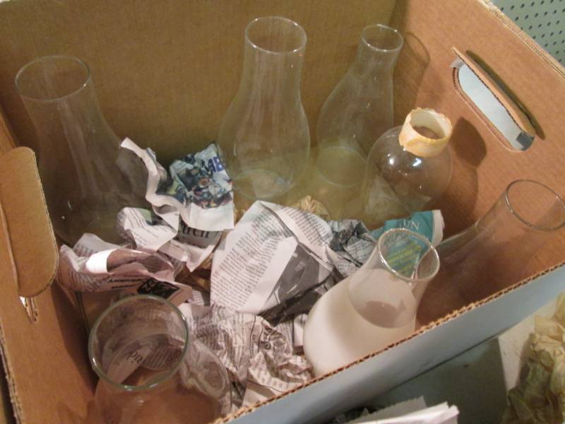 Lot of 7 Glass Oil Lamp Chimneys  D...