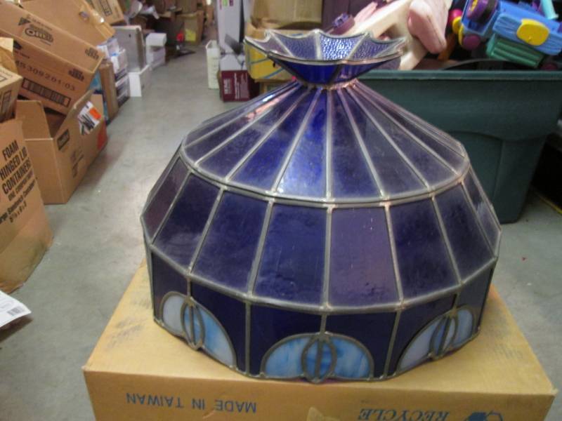 Large Vintage Blue Glass Light Shad...
