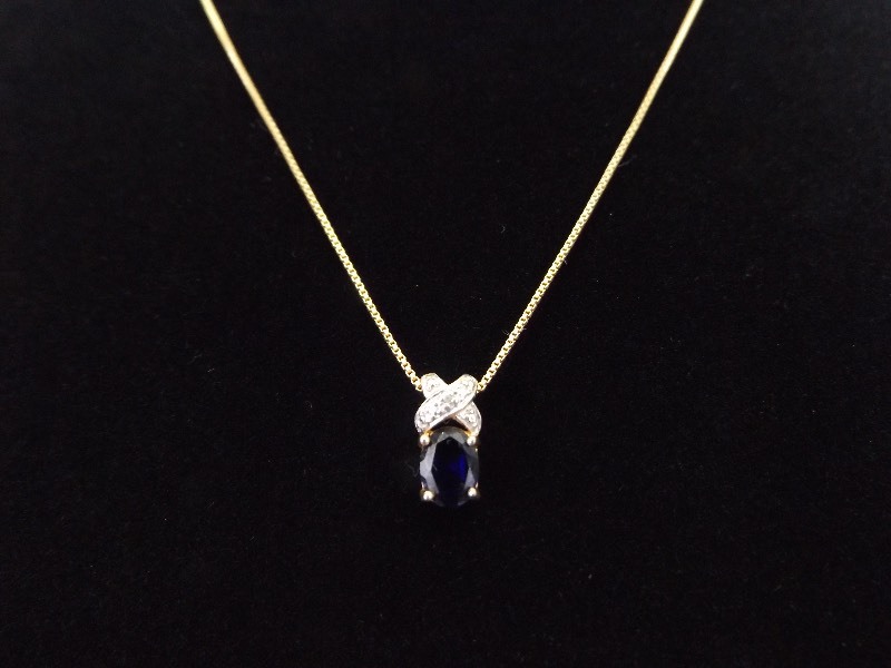 .925 Sterling Silver Diamond Accented Sapphire Vermeil Pendant Necklace