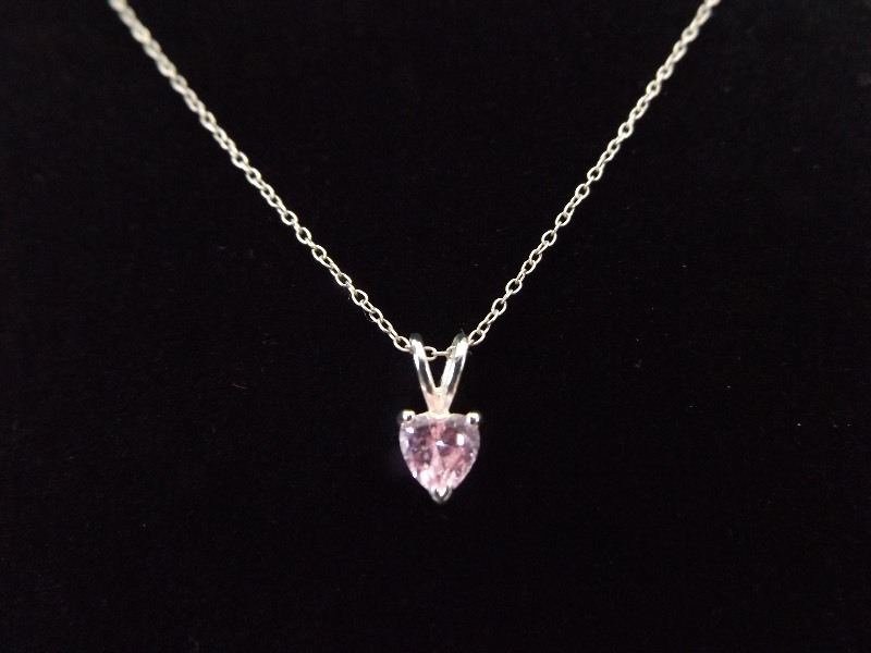 .925 Sterling Silver Faceted Pink Topaz Crystal Heart Pendant Necklace