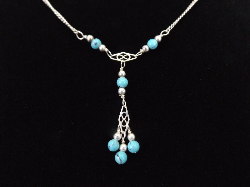 .925 Sterling Silver Howlite Bead Dangle Pendant Necklace