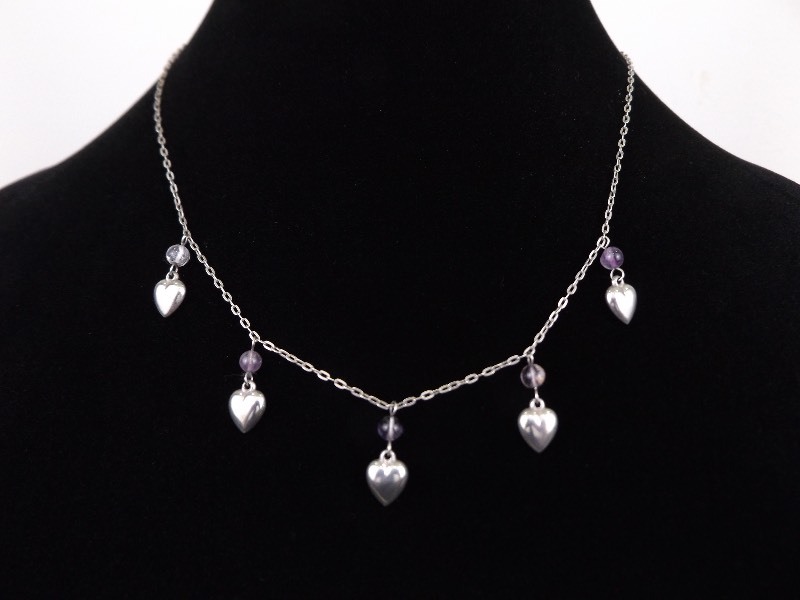 .925 Sterling Silver Amethyst Heart Necklace