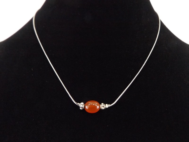 .925 Sterling Silver Carnelian Cabochon Necklace