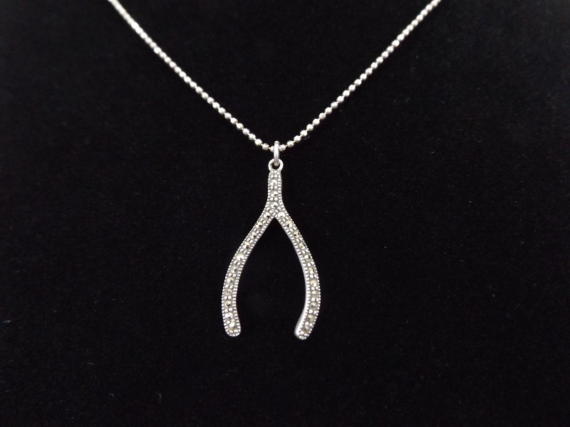 .925 Sterling Silver Judith Jack Art Nouveau Wishbone Pendant Necklace