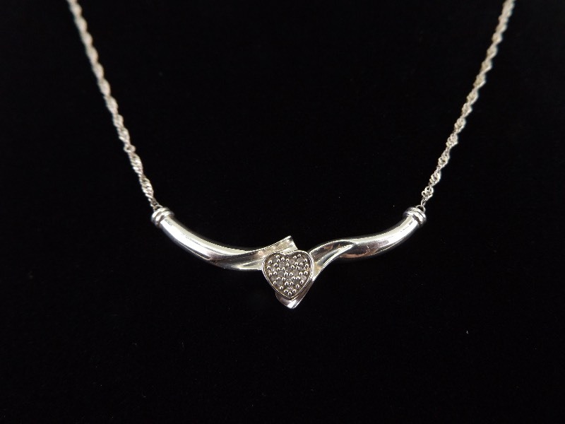 .925 Sterling Silver Diamond Heart Necklace