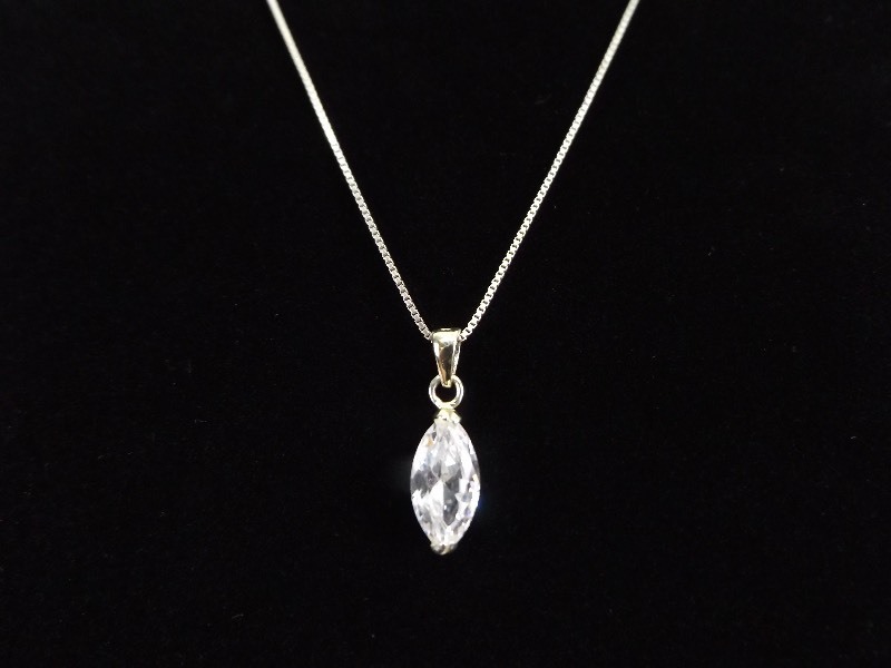 .925 Sterling Silver Marquis Cut Crystal Pendant Necklace
