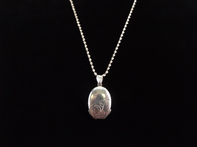 .925 Sterling Silver 4 Panel Etched Locket Pendant Necklace