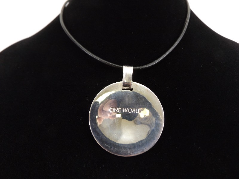 .925 Sterling Silver One World Pendant Leather Rope Necklace