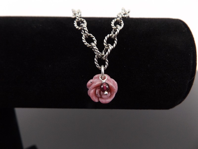 .925 Sterling Silver Carved Stone Rose Bracelet
