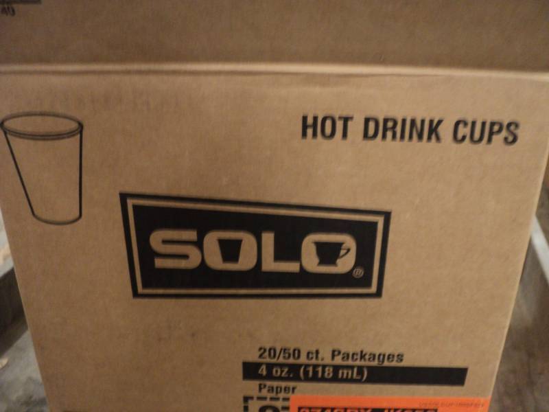 lot 54 image: Box of 1000 Solo 4 oz Hot Cups...