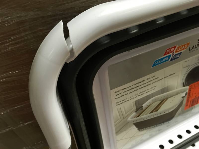 lot 21 image: Pop & Load White and Gray Collapsible Plastic and Rubber Laundry Basket SEE PHOTO DAMAGE